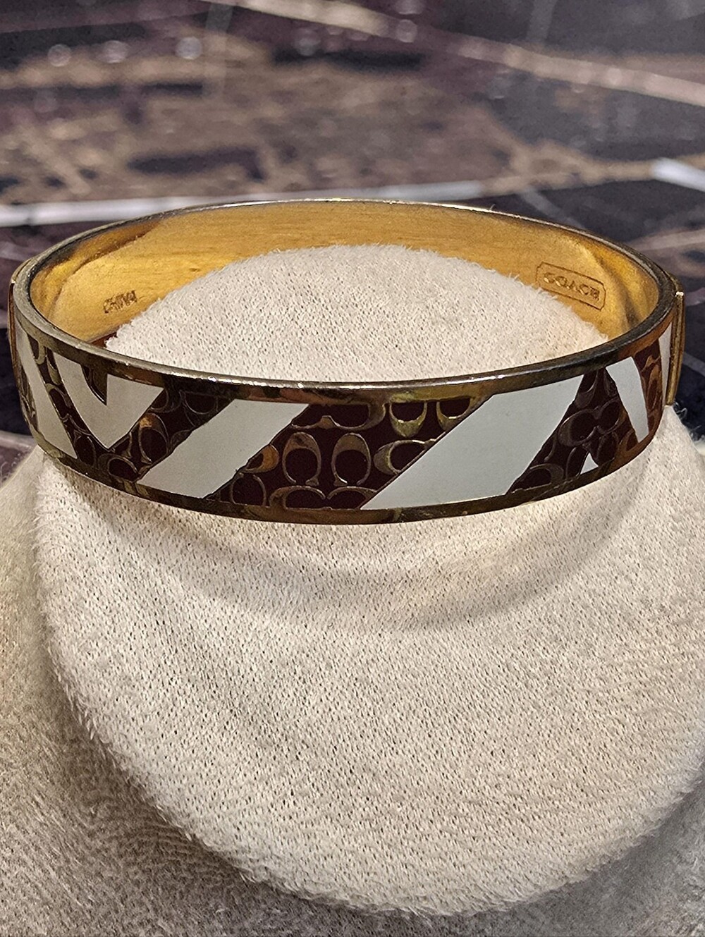 Coach Signature Enamel Stripe Bangle Bracelet Gold Tone